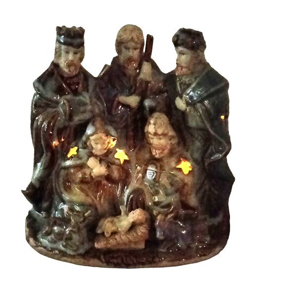 Ceramic Nativity Candle Luminary Figurine Wise Men Joseph Mary Baby Jesus Scene - Picture 2 of 12